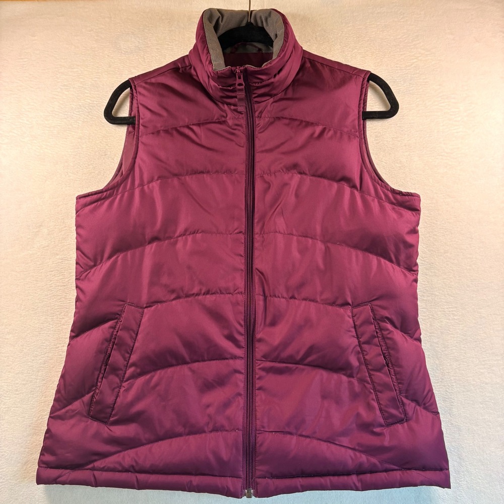 Lands End Womens Down Puffer Vest Magenta Purple Quilted Full Zip Small 6-8